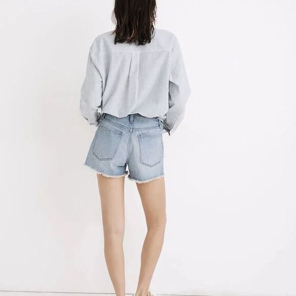 Madewell Perfect Jean Short Size 26 Balsam Wash Cut Off Denim Frayed Stretch - Picture 12 of 13